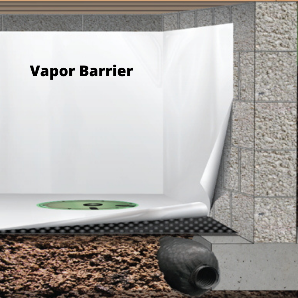 This image shows how a vapor barrier is installed as part of crawlspace encapsulation. 